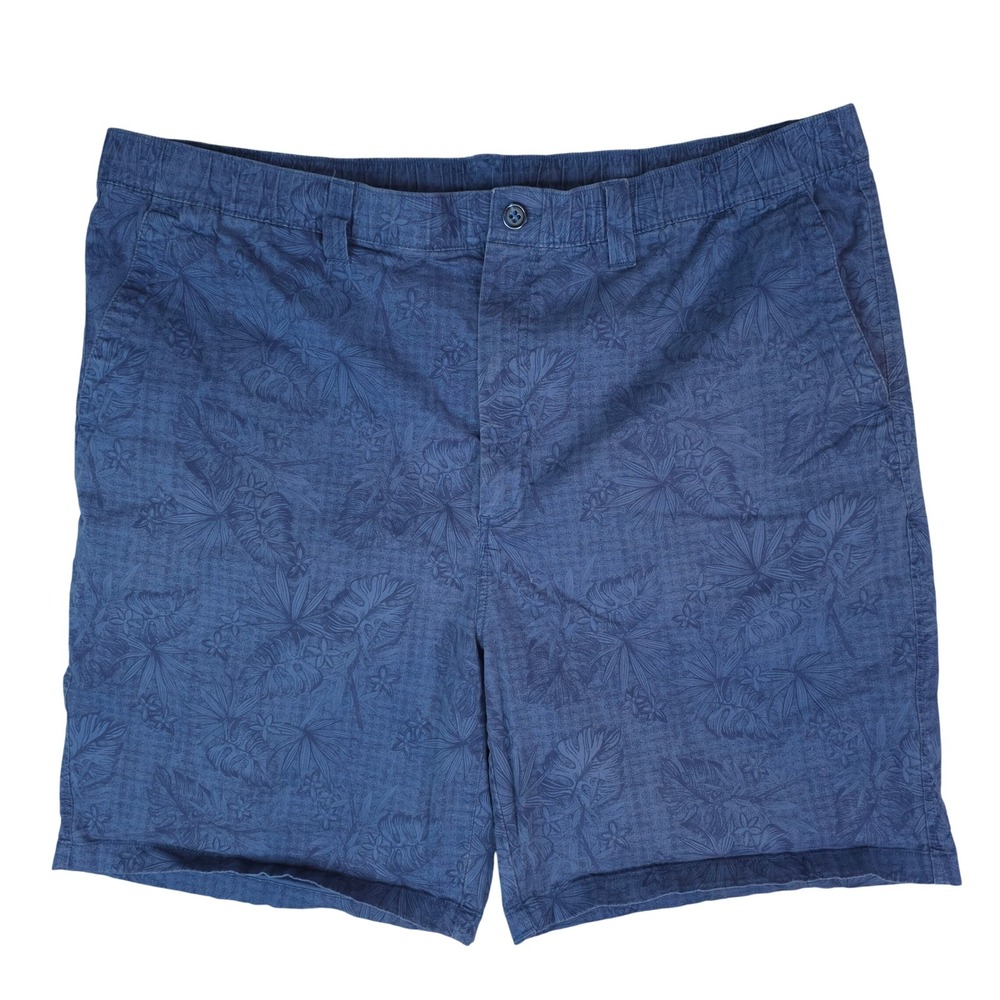 Roundtree Yorke Shorts Mens 44x8.5 Blue Floral Tropical Palm Leaf Cotton Stretch
